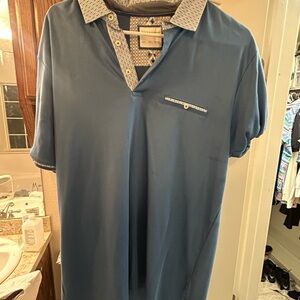 Denim & Flower Blue Polo with Geometric Collar